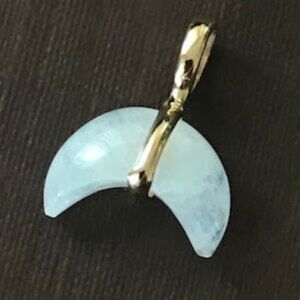 14k solid yellow gold and rainbow moonstone crescent moon pendant